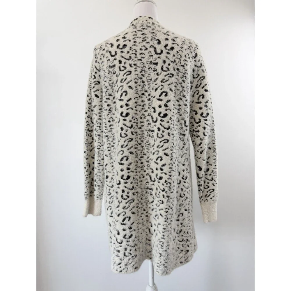 Evolution by Cyrus Fuzzy Leopard Print Open Cardigan Sweater Womens Small